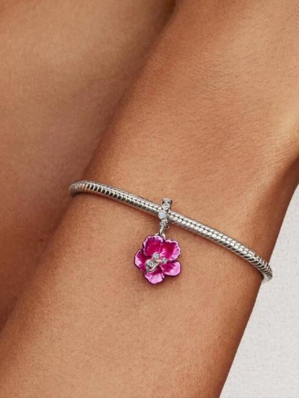 Authentic Pandora Hibiscus Dangle Charm Sterling silver